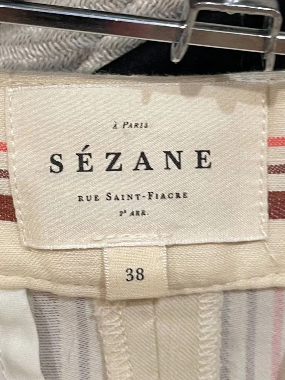 EUC Sezane Matheo Striped Linen Cotton Wide Leg Pant Ecru Brown 38, 6